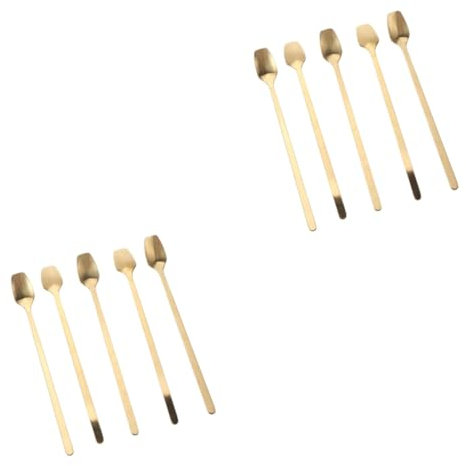 Alipis 10pcs Long Handle Mixing Spoons Stainless Steel Tea Coffee Spoons for Buffet Gold Finish