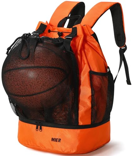 MIER Basketball-Rucksack mit Kordelzug, Fußballtasche mit Schuhfach und Netztasche, Sport, Fitnessstudio, String-Rucksack für Damen und Herren, leicht, Orange