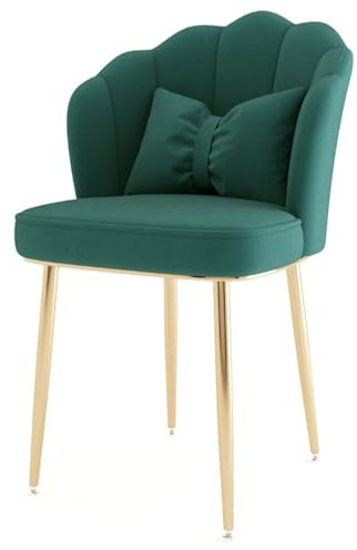 Stilvoller, moderner gepolsterter Armlehnstuhl mit gebogener hoher Rückenlehne und goldenen Hockerbeinen, ideal für Wohnzimmer, Schlafzimmer, Make-up oder Lesebereich, grüner Stuhl