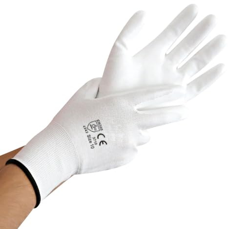 FRANZ MENSCH 20 Stück Schnittschutzhandschuhe Cut Ultra Flex | PU-Beschichtung, Packung, weiß, 8/M, L: 24cm, Schnittschutzhandschuhe, Schnittfeste Handschuhe, Glasindustriehandschuhe