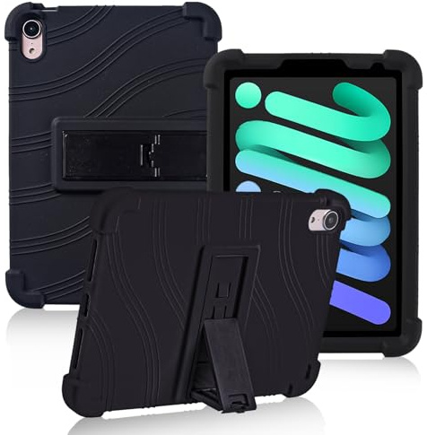 ATOOZ for iPad mini 7 Case 2024 (A17 Pro),Black | iPad mini 7th/mini 6th Generation Case for Kids (2024/2021) with Stand Soft Silicone