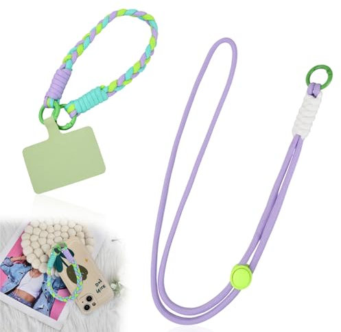 Cuerda para Móvil Universal con Parche, 2Pcs Cadena con Hebilla Cuerda, Cordón para teléfono Celular, Cordón Colgante Movil Correa Ajustable, Correa Cruzada y para la Muñeca para Todas Fundas de Móvil