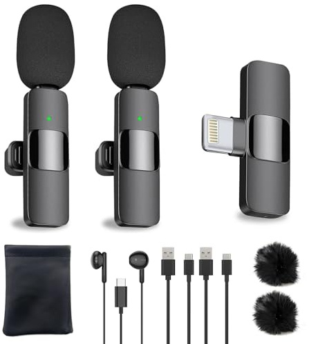 HZBWCO Lavalier Mikrofon Kabellos kompatibel mit iPhone/iPad, Plug-Play Wireless Ansteckmikrofon mit Rauschunterdrückung für Vlogging, Video, Podcast, Interview, YouTube-Aufnahme(2 Mics)