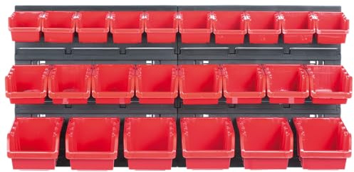 Stapelboxen 26- teiliges Set und 2 X Wandregal 39x38 cm | Lochwand für flexible Aufbewahrung | Werkzeughalter für Werkstatt, Garage und Haushalt | Ordnung leicht gemacht