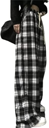 yssgtt Schwarz-weiß Karierte Hose Damen High Waist lässige Hose Plaid Baggy Drawstring Hose gerade Hose Y2k Kleidung