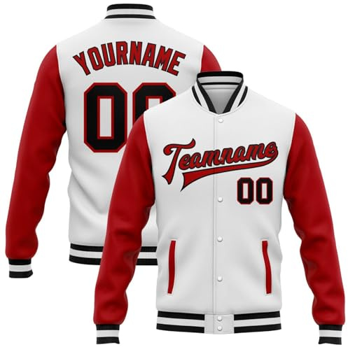 Men's Custom Varsity Jacket Personalized Baseball Jacket Name Number Print Custom Baseball Bomber Coat Fashion Bomber Jackets Sports Outerwear Y2k Streetwear 2025(2-Red)