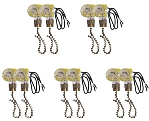 Giwnhvx Lot de 10 interrupteurs à deux fils pour ventilateur de plafond ZE-109 avec cordons de traction pour ventilateur de plafond Bronze