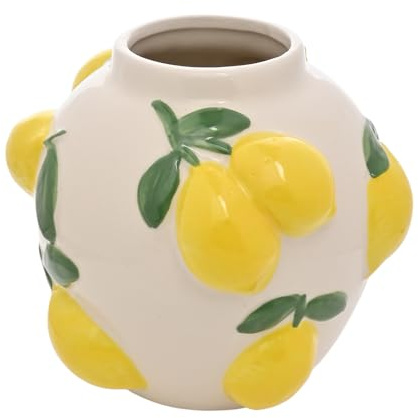 Hestia Zitronenvase mit geprägten Zitronen – Keramikvase im mediterranen Stil für frische oder künstliche Blumen, skurrile Frühlings- und Sommer-Heimdekoration – H 12 cm x B 12 cm