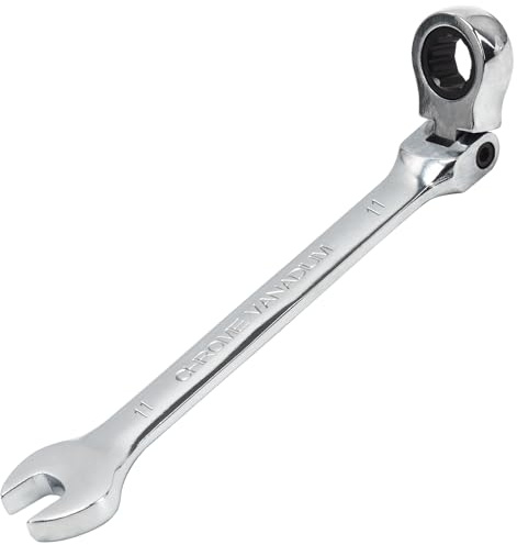 Llave Combinada de Carraca 11 mm Herramienta de llaves de Trinquete ángulo Ajustable de 180 °,72 Dientes, Acero al Cromo Vanadio