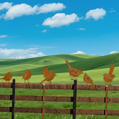 Azure Cantara 6 PCS Birds Decoration,Metal Garden Decor Spring Decorations Outdoor,Metal Birds Craft Statue Ornaments for Fences,Outdoor Bird Wall Decor Rustic Garden Decor