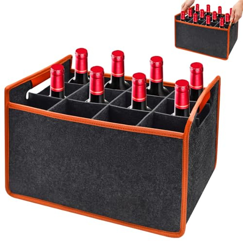 Kqpoinw Borsa per Bottiglie con 12 Scomparti, Borsa Porta Bottiglia di Vino in Feltro, con Maniglia e Rimovibili Divisori, Borsa Trasporto in 1,5 litri per Viaggio Picnic Festa, Shopping