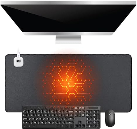 KBIBCK Tappetino per Mouse Riscaldato, 80 x 33 cm Tappetino da Scrivania Riscaldato, Tappetino Scrivania Riscaldamento con 5 Livelli di Calore e 4 Ore Spegnimento Automatico per Ufficio e Casa (Nero)