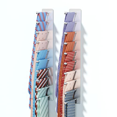 Tie Rack Wall Mounted, Tie Holder Organizer, Closet Ties Organizer Stainless Steels, Adhesive Ties Racks for Men With 20 Hooks, Hanger Storage for Wall Bedroom Living Room Dresser Room (Sliver)