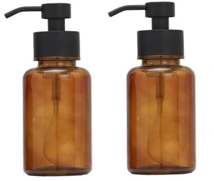 FuxFuis 2 Stück Schaumseifenspender Braun Glas Seifenspender Schaumspender mit Etiketten, Duschgelspender Handseifenspender Vintage 250ml Spülmittelspender Seifenschaumspender für Badezimmer Küche