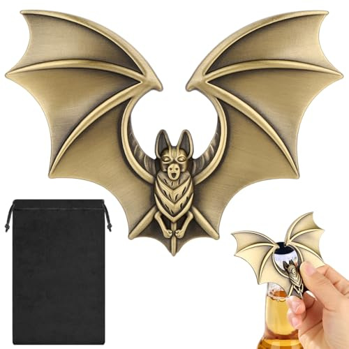 Décapsuleur Batte, Unique Bière Ouvre Bouteilles, avec Sac Cadeau, Cadeau pour Anniversaire, Halloween, Noël, Homme, Femme, Papa, Mari, Amoureux du Batte, Cadeaux Animal, Accessoires Bière, Bronze