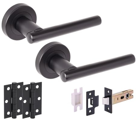 Hunta HANDLEZONE® Solus Internal Door Handle Latch Pack, Complete with Lever On Rose Handles, 76mm Latch, 75mm Ball Bearing Hinges - Black Matt