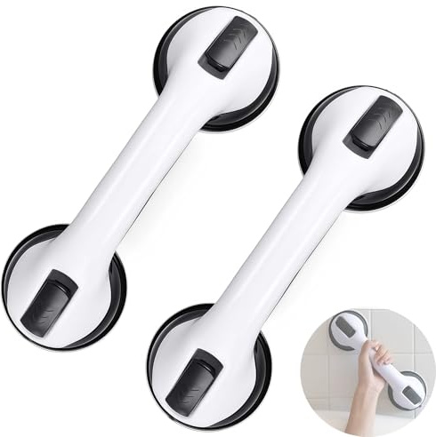 Maniglia/Barra di Appoggio a Ventosa Estremamente Forte | 30 cm, 2 Pezzi | Supporto di Sicurezza per Bagno, Doccia, Cucina | Ideale per Anziani su Vetro e Pareti Lisce（nero）