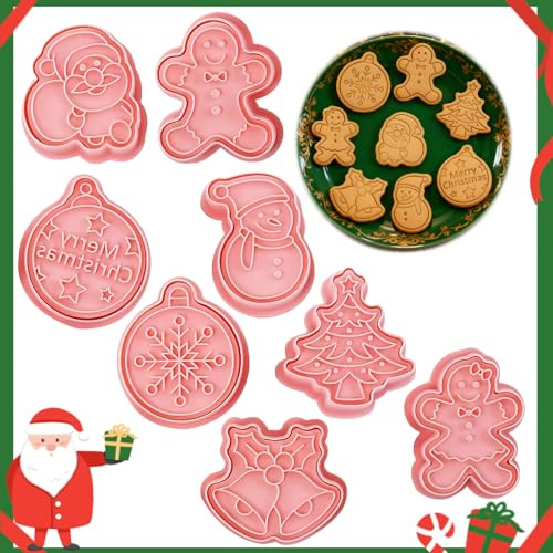 Zephyra Lot de 8 Emporte-pièces de Noël 3D en Plastique, Moules à Biscuits avec Motifs Père Noël, Arbre de Noël, Flocon de Neige, Idéal pour Cookies, Fondant et Décoration Pâtisserie