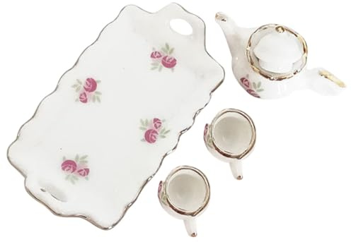 CORHAD Juego De Té para Niñas De Cerámica Miniatura 1:12, Vajilla De Juguete Decorativa, Conjunto De Té para Niños, Accesorio para Casas De Muñecas, Colección Pequeña