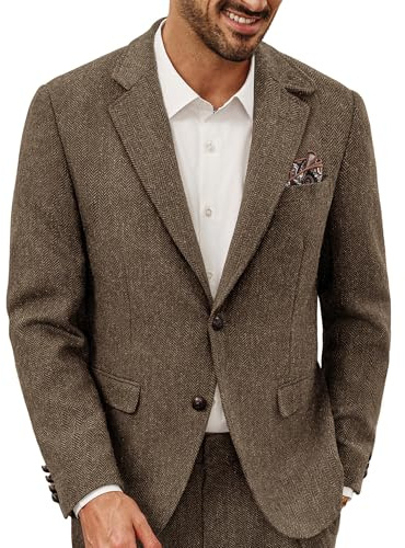 PJ PAUL JONES Men's Blazers Wool Blend Suit Jacket Vintage Tweed Blazer | 2 Buttons Herringbone Sports Coats Casual Blazer with Pocket Square