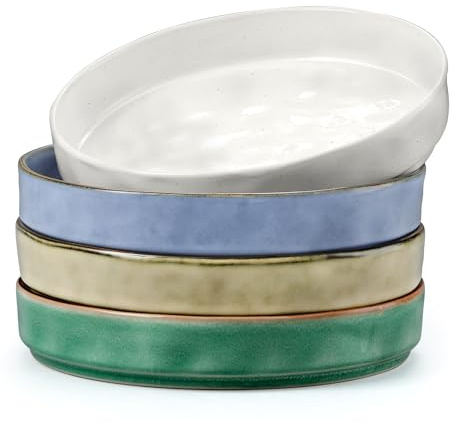 Herogo Pasta Blows Set of 4, 30oz Stoneware Salad Bowl, Multicolor | Reactive Glaze Serving Bowl for Noodle Soup Fruit, Microwave and Dishwasher Safe, Chip and Scratch Resistant, Deep Edge, 21cm