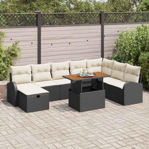 QJBSAVVA Gartenmöbel Set Schwarz 100 x 55 x 73 cm Poly-Rattan mit Tisch Eckbank Mittelbank Armlehne Modernes Design Robust und Langlebig für Balkon Terrasse Camping Outdoor Lounge