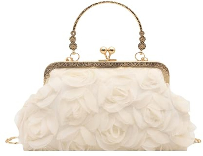 ANNUOZE Damen Clutch, Elegante 3D-Rosenspitze Tasche | Vintage Retro Abendtasche, Umhängetasche Schultertasche, Handtasche für formelle Anlässe, Hochzeit, Ball, Party