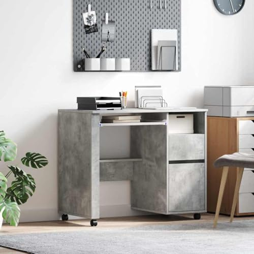 Frdhee Schreibtisch Büro Eckschreibtisch,Tisch mit Rollen Beton Eiche 91 x 50 x 77 cm Holzwerkstoff,Stehtisch für Homeoffice Büro Arbeitszimmer