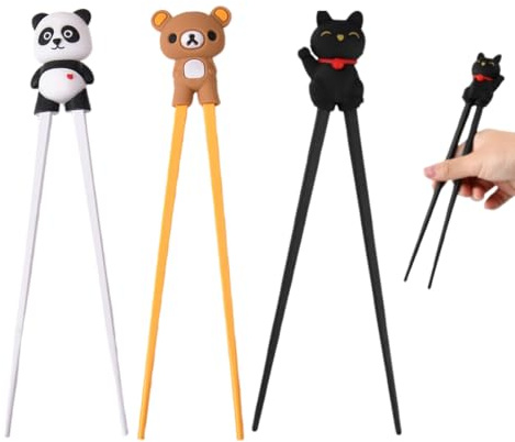 YAYNO 3 Paar stäbchen zum essen Essstäbchen Essstäbchen Hilfe Als Halterung für Anfänger Stäbchen Zum Essen Cat Paw Panda Design Chopsticks Kinder Stäbchenkopf Abnehmbar Lernset In Niedlichen