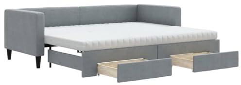 HFXHIJXQ Ausziehbares 2in1 Tagesbett Hellgrau 80x200 cm mit Schubladen, Stoffbezug & Rollrost für Wohnzimmer Gästezimmer Jugendzimmer