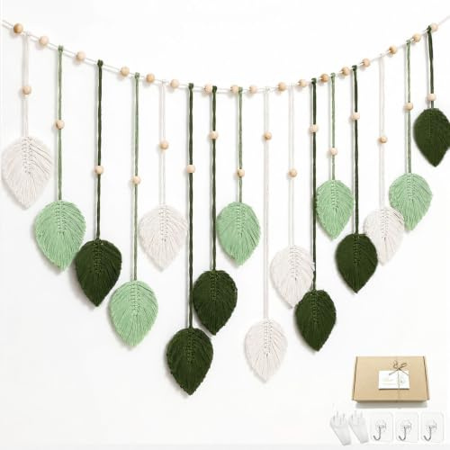 Artisoul Makramee Wandbehang Wandteppich Boho Deko Makramee Blätter - Gewebter Wandbehang für Wohnzimmer Schlafzimmer Kinderzimmer, Boho Wanddeko, Einzugsgeschenk, Grün