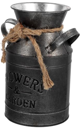 SEWOART Seau à Fleurs Vintage en Fer Fond Stable, Pot à Lait Rétro Décoratif pour Jardin et Décoration Intérieure Rustique