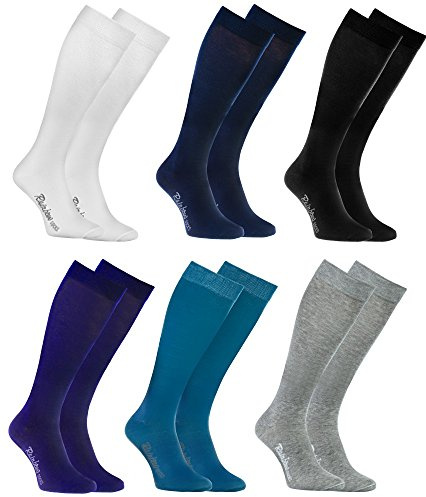 Rainbow Socks - Färgglada knästrumpor i bomull för kvinnor och män, 6 x mörka färger, 39-41 EU