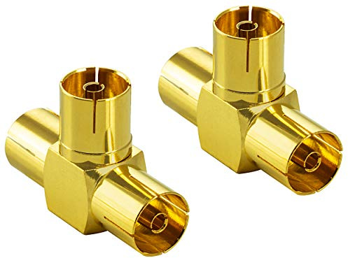 POPPSTAR 2x Sat TV Coax Adapter Verteiler T-Stück (3x IEC Antennenbuchse) für Koaxialkabel Antennenkabel vergoldet