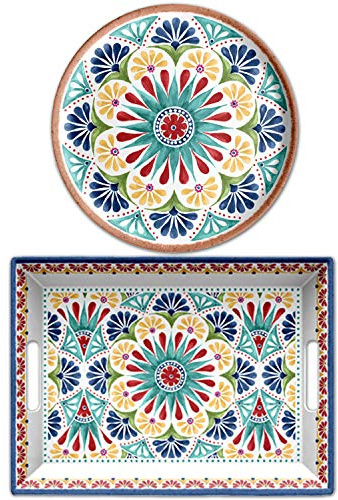 Auntie Morags Purely Home Rio Medallion - Outdoor/Picnic/BBQ - Plastic/Melamine - 2 Piece - Serving Platters & Tray Set