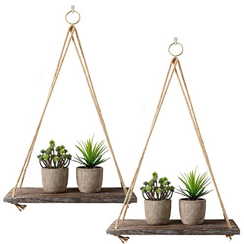 Rustikales Holz-Regal 2 Stück Schwimmende Regale Mit Kordel Hängende Wanddekoration Swing Seil Regal Mit Haken für Wohnzimmer Samll Rustikal