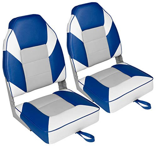 Leader Accessories Ein Paar Elite-Angelbootsitze mit niedriger und hoher Rückenlehne (2 Sitze) (weiß/grau/blau)