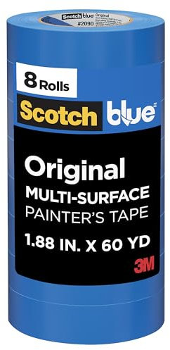 Scotch Painter's Tape Original Ruban de peintre multi-surfaces 4,8 cm x 52,4 m 8 rouleaux de ruban adhésif bleu protège les surfaces et s'enlève facilement, ruban de peinture multi-surfaces pour