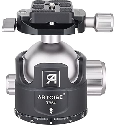 Rotule à Profil Bas de 54 mm, tête de trépied Robuste ARTCISE TB54 Usinage CNC Tout métal avec Deux plaques de dégagement Rapide 1/4 pour trépied, Monopode, Reflex numérique, Charge maximale 35 kg