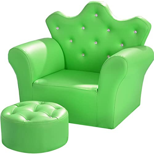 ZESLIV Kindersofa Kindersessel mit Rundhocker Relaxstuhl Mädchen Polstersessel Lesesessel Minisofa Lil Sofa Armlehnstuhl Lesesessel Fernsehsessel für Wohnzimmer Kinderzimmer Grün