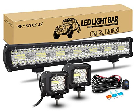SKYWORLD 8D Arbeitsscheinwerfer 50 cm 420W mit Kabelbaum und Scheinwerfer | Led Lichtbalken mit Wippschalter Kabel, 2 x 4 Zoll 10 cm 60W LED Arbeitslicht für Traktor LKW ATV SUV 4x4 Boot Fahrzeuge