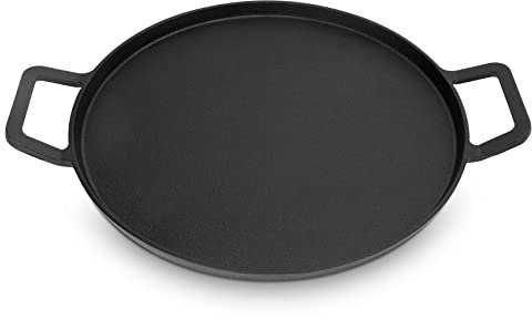 Onlyfire Chef gjutjärn pizzapanna, 35 cm bakpanna med handtag, förkryddad stekpanna rund stekpanna för grill grill, bakspis och ugn