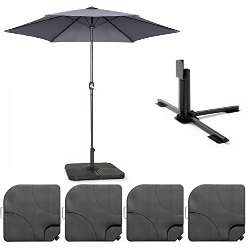 Oviala Parasol Droit inclinable 3m et 4 Dalles à Lester remplissables Gris
