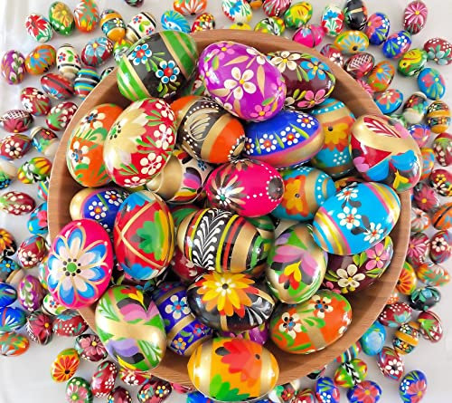 Importer AM Pysanky (Pisanki) Ostereier aus Holz, handbemalt, poliert, 13 Eier, verschiedene Größen