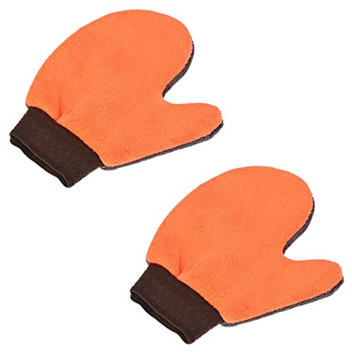 sourcing map 2 Stück Mikrofaser Reinigungshandschuhe Waschhandschuhe Fäustling Staubtuch mit Daumen Haushalt für die Hausreinigung Grau Orange