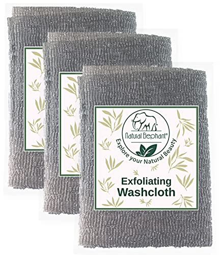 Natural Elephant Exfoliating Washcloth Charcoal Grey Japanese Shower Scrubber for Body (3 Pack (3 Washcloths))