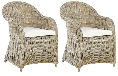 Set poltrone da giardino in rattan naturale con cuscini in cotone bianco