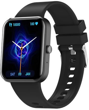 Smartwatch für Herren und Damen, 1.83 Zoll (4.6 cm), Sport, Herzfrequenz-Monitor, Schlaf-Uhr, Smartwatch, Schrittzähler, Kalorien, wasserdicht IP67, Stoppuhr, geteilt, 24 Sport-Modi, Schwarz , Modern