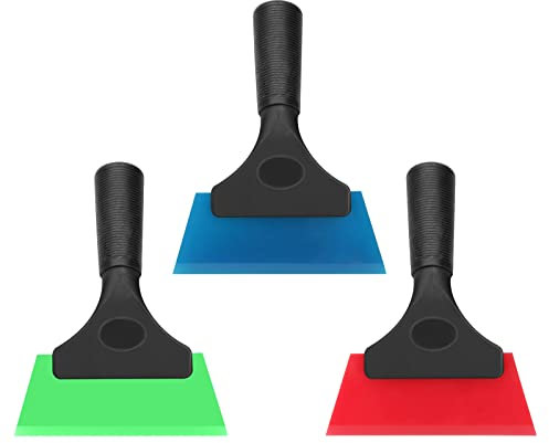 AUSZUOI Window Tint Squeegee(3-Pack),Auto Water Blade, Water Wiper,WRubber Squeegee 5 inch,with No-Slip Handle, for Car Windshield Window, Mirror, Glass Door(Blue+Green+Red)