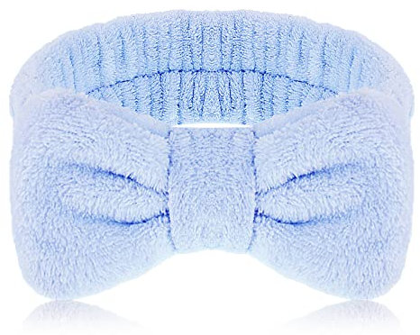 WLLHYF Spa Stirnband Gesicht waschen Stirnbänder Frauen Haare Bands Bogen Stirnband für Waschen Gesicht Dusche Hautpflege Soft Flanell Make-up Haar Band (Blau)